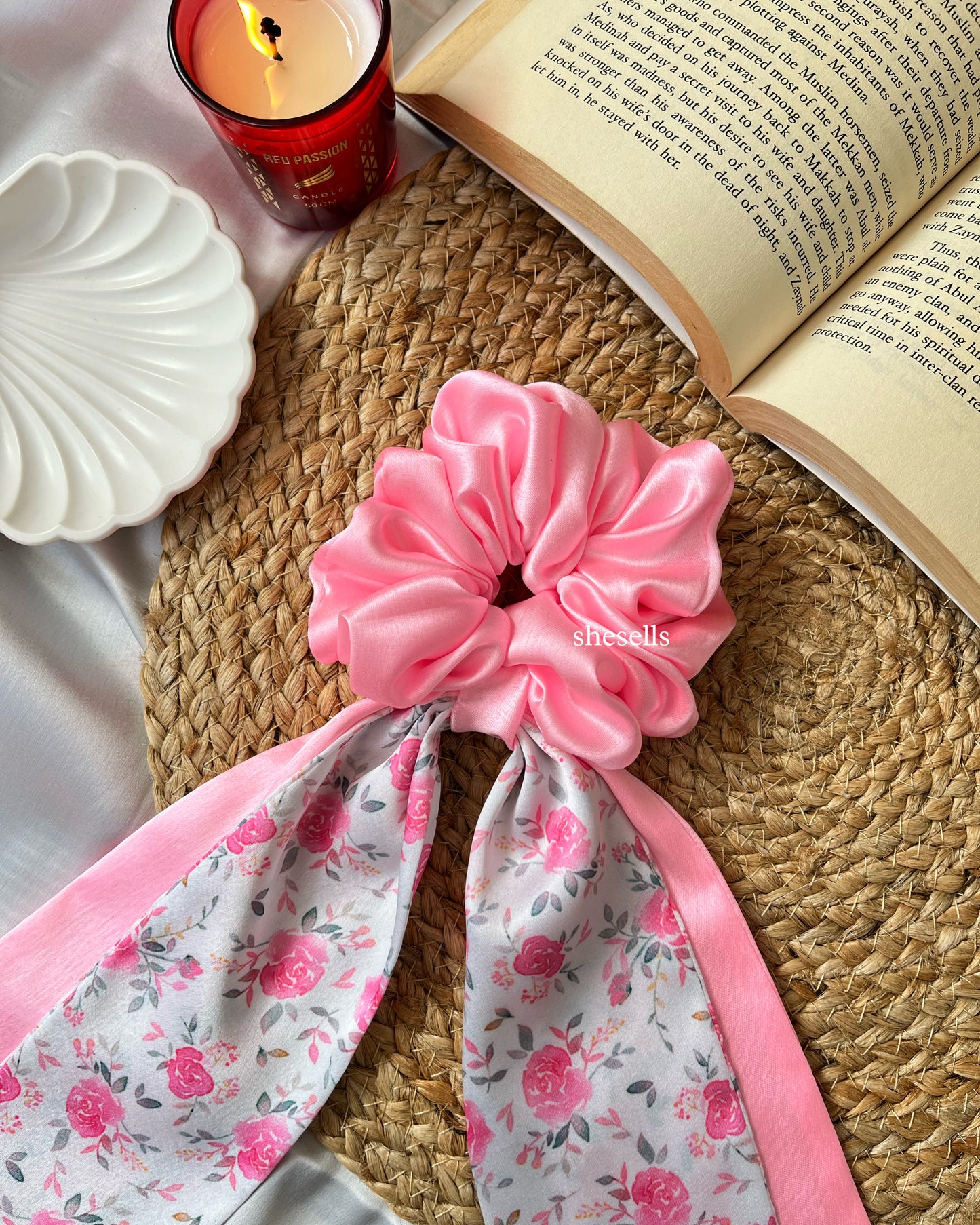 'Vintage Rose' Vintage Dual Scarf Scrunchie