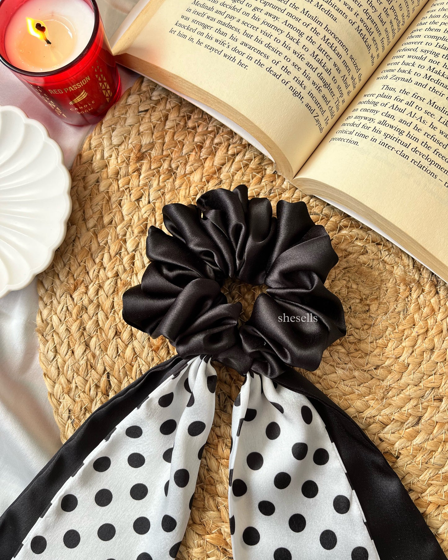 'Classic Polka Dots' Vintage Dual Scarf Scrunchie
