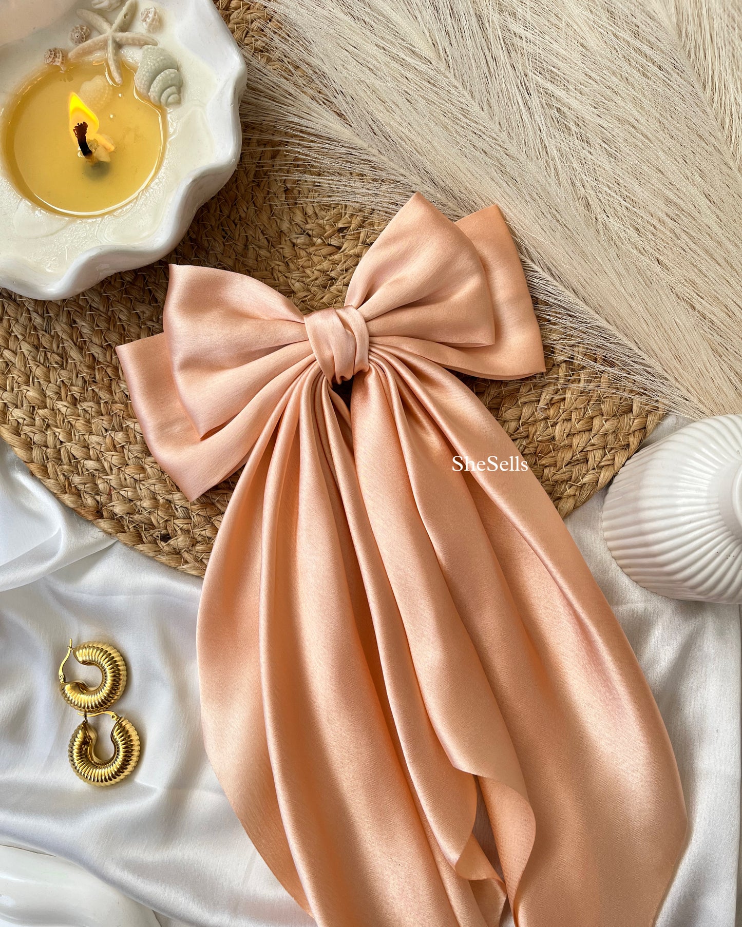 Light peach Fairytale French Bow Clips
