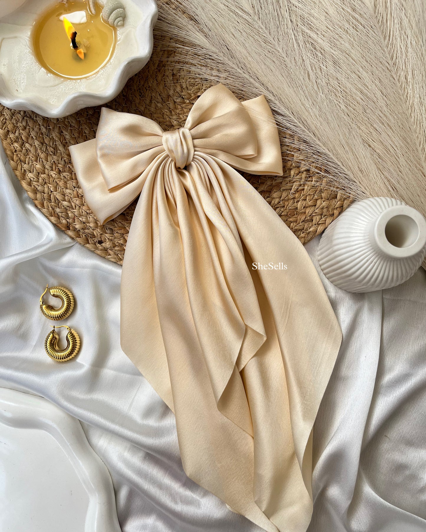 Creamy Cream Fairytale French Bow Clips