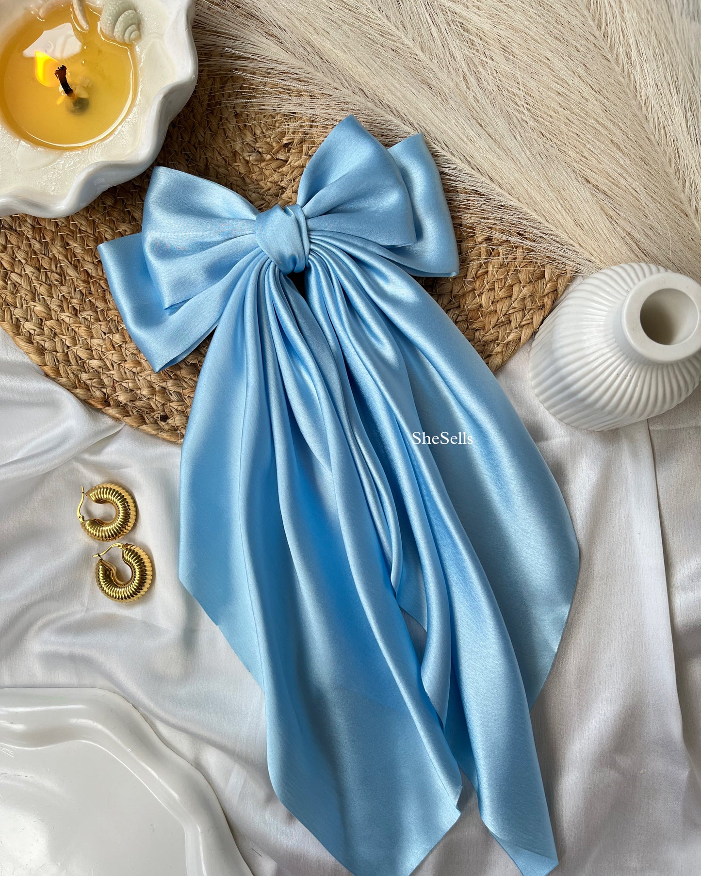 Powder Blue Fairytale French Bow Clips