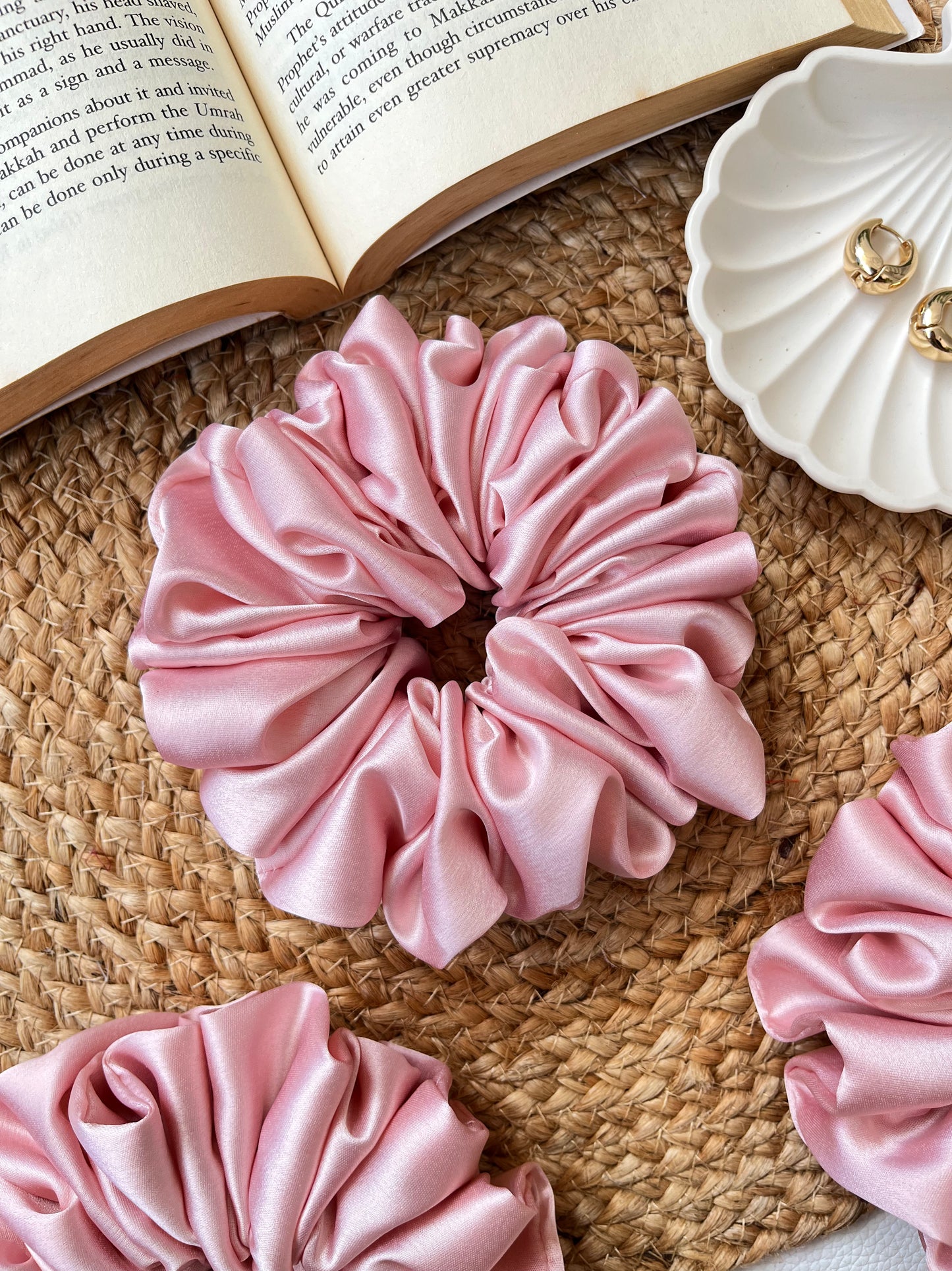 Nude Pink Satin Scrunchies