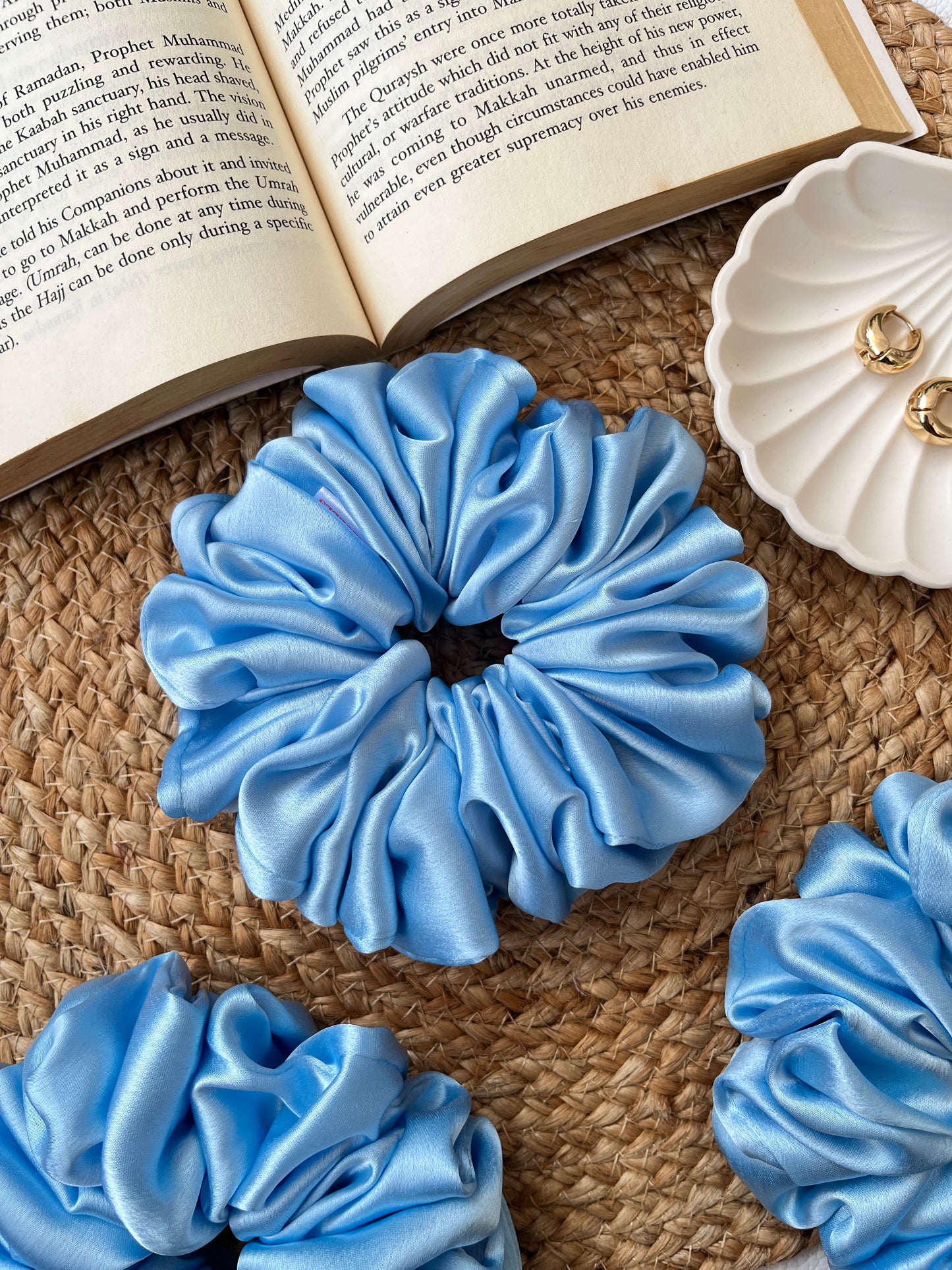 Powder Blue Satin Scrunchies