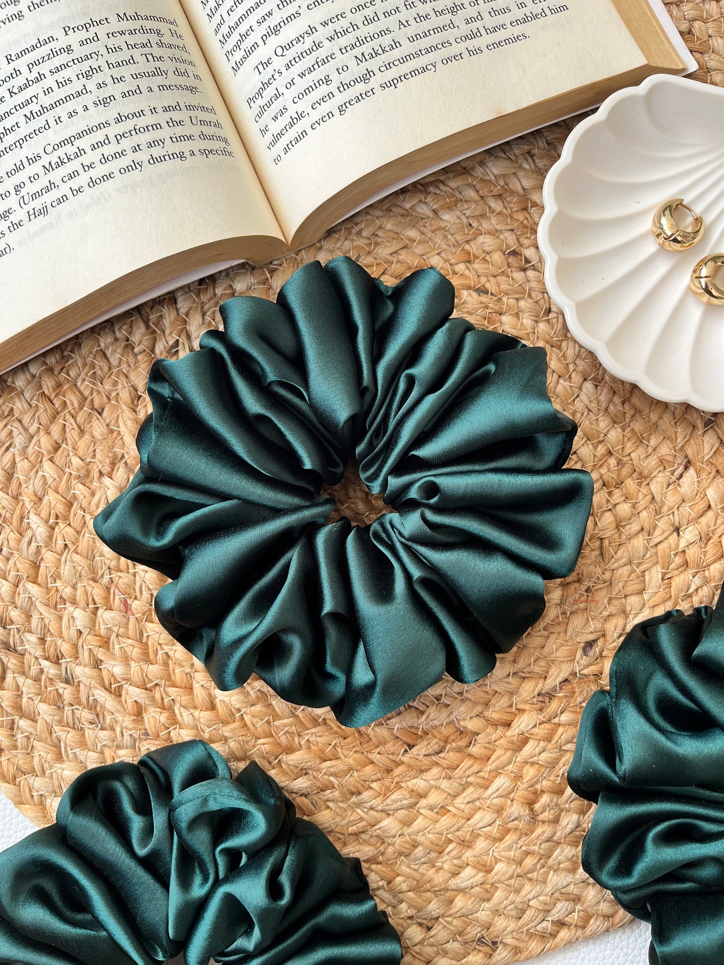 Moss Green Satin Scrunchies