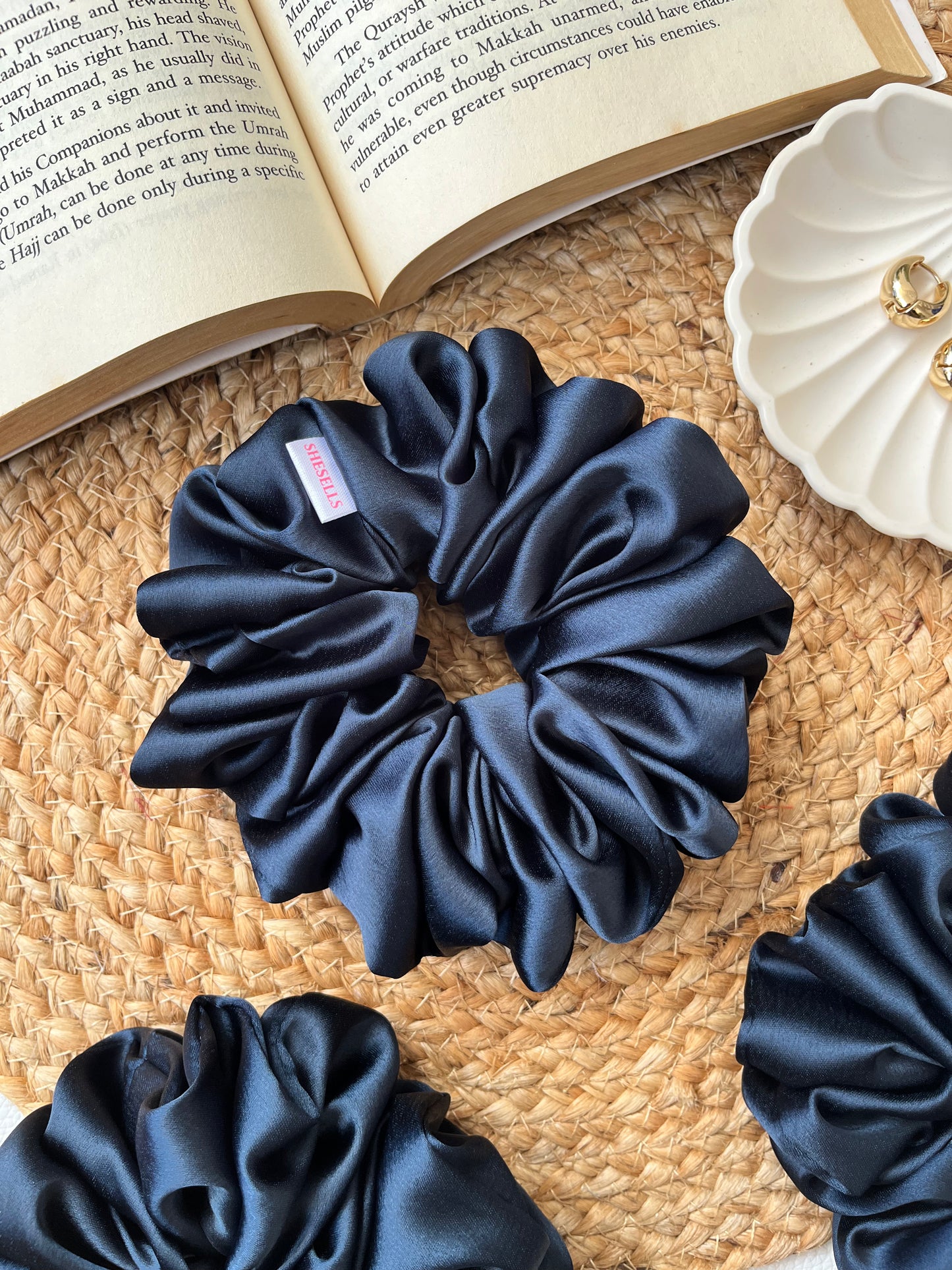 Turkish Blue Satin Scrunchies
