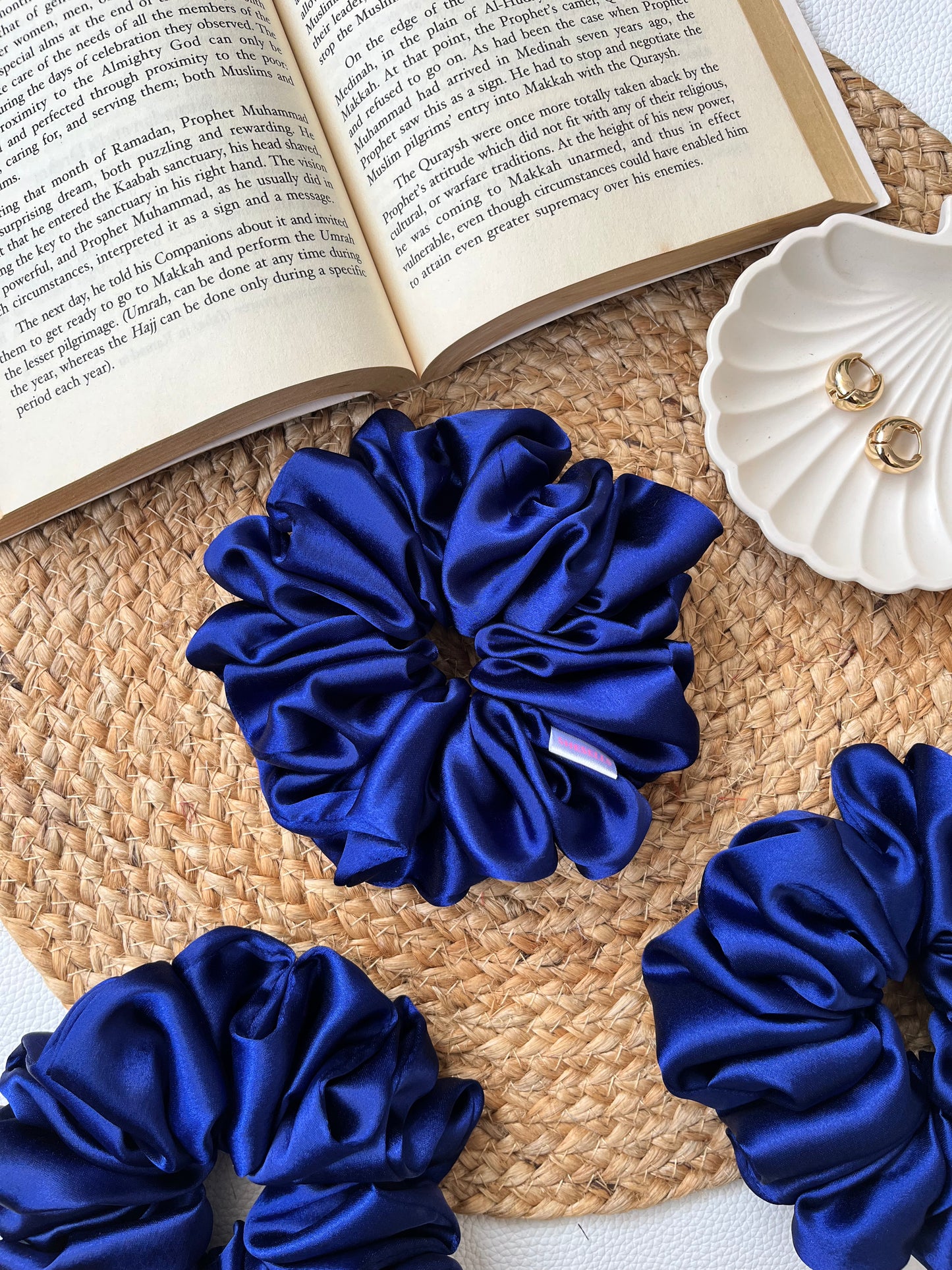 Navy Blue Satin Scrunchies