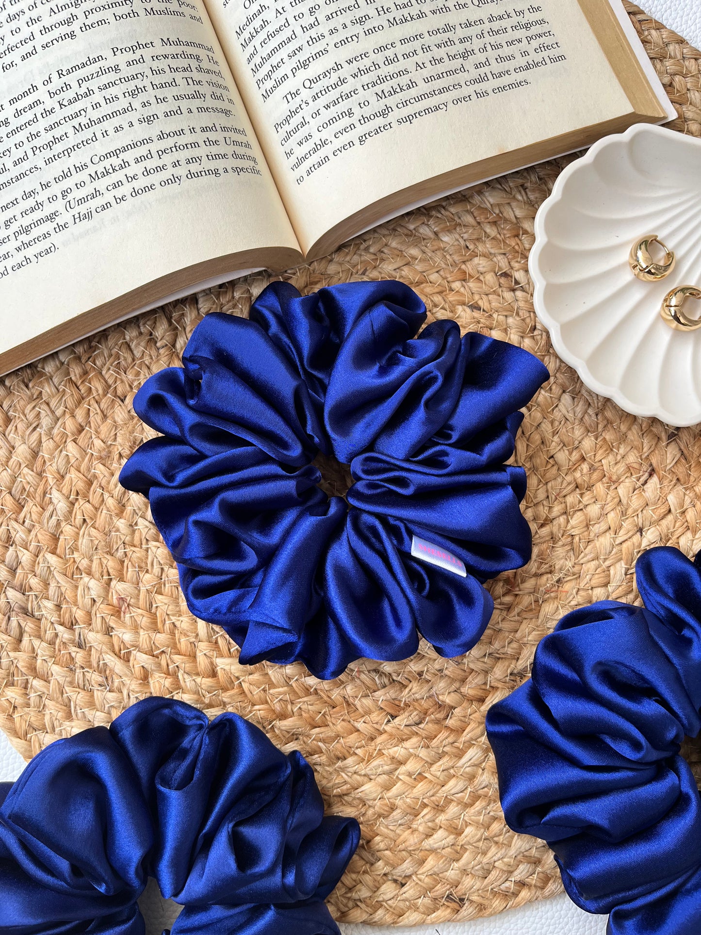 Navy Blue Satin Scrunchies