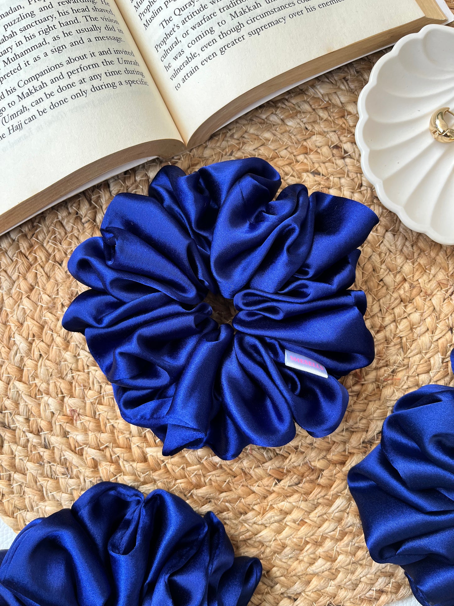 Navy Blue Satin Scrunchies
